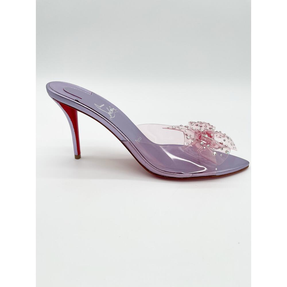 Christian Louboutin Aqua Strass PVC Pink Crystal Bow Pointed Toe Mules EU 38.5 - Picture 4 of 15